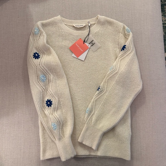 NAF NAF from Paris. Cream sweater with floral embroidered sleeves. New with tags - Picture 1 of 3